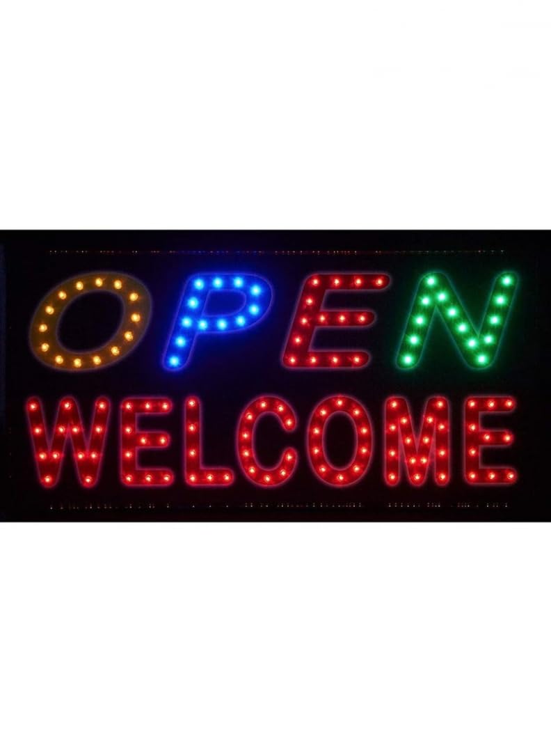 LED Open Sign and Open Welcome Electronic Billboard Bright Advertising Board Flashing Window Display Sign with Motion 20x10 inch (Open Welcome)