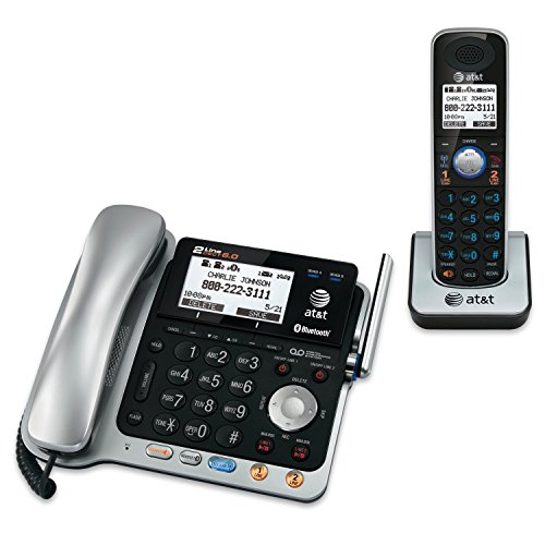 AT&T TL86109 DECT 6.0 2-Line Expandable Corded/Cordless Phone with Bluetooth Connect to Cell, Answering System and Base Speakerphone, 1 Corded Handset and 1 Cordless Handset, Silver/Black (Renewed)