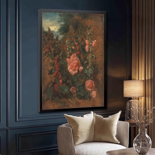 Impression sur toile de roses trémières John Constable cadre 30x45 cm - 3