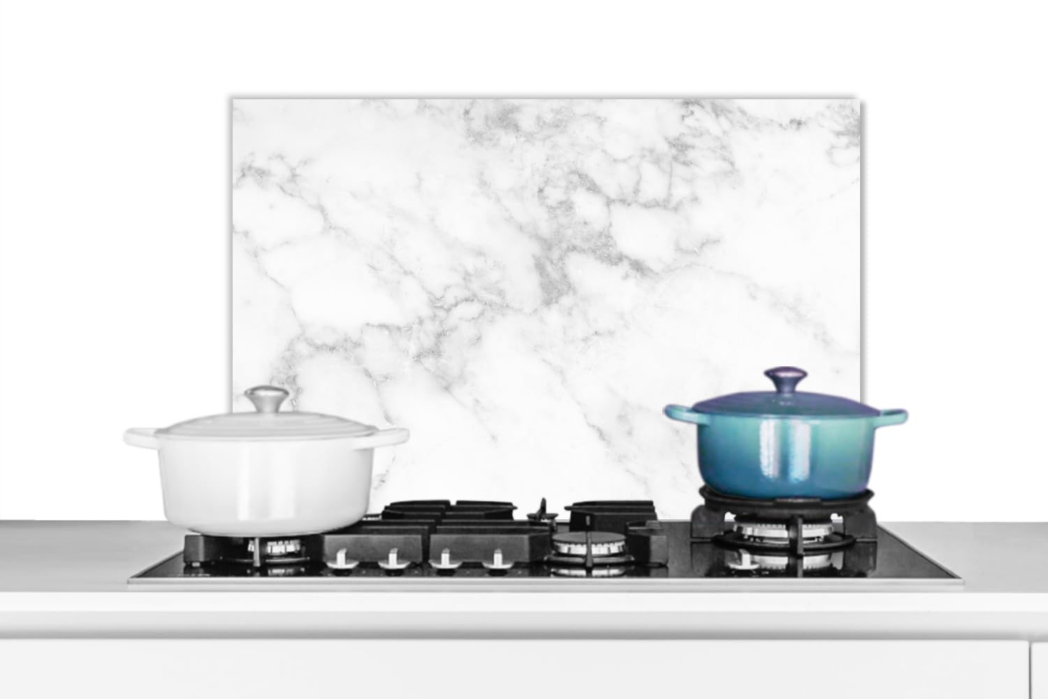 KitchenYeah© Spatscherm Keuken 60x40 cm Kookplaat Achterwand Beschermer Muur Spatwand Fornuis Aluminium Hittebestendig - Bloemen - Zwart - Wit