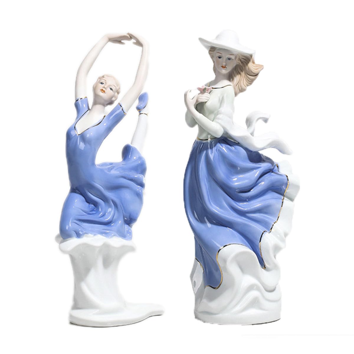 Homoyoyo Figura de Cerámica Azul Estilo Europeo para Decoración de Escritorio, Artesanía Hecha a Mano Diseño Único para Adornar el Hogar