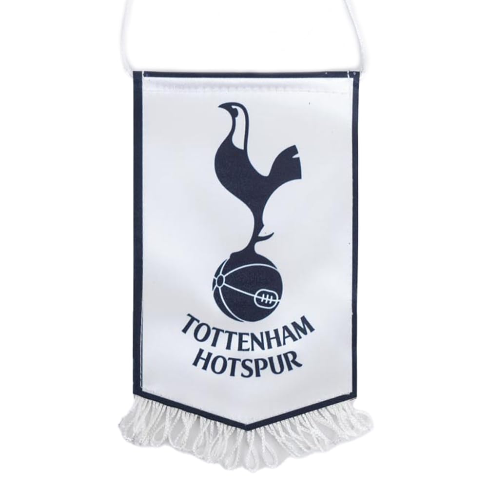 Tottenham Hotspur FC Mini Pennant, White, Satin Look, with Tassels and Hanging String, 15cm x 10cm, Official Licensed Product
