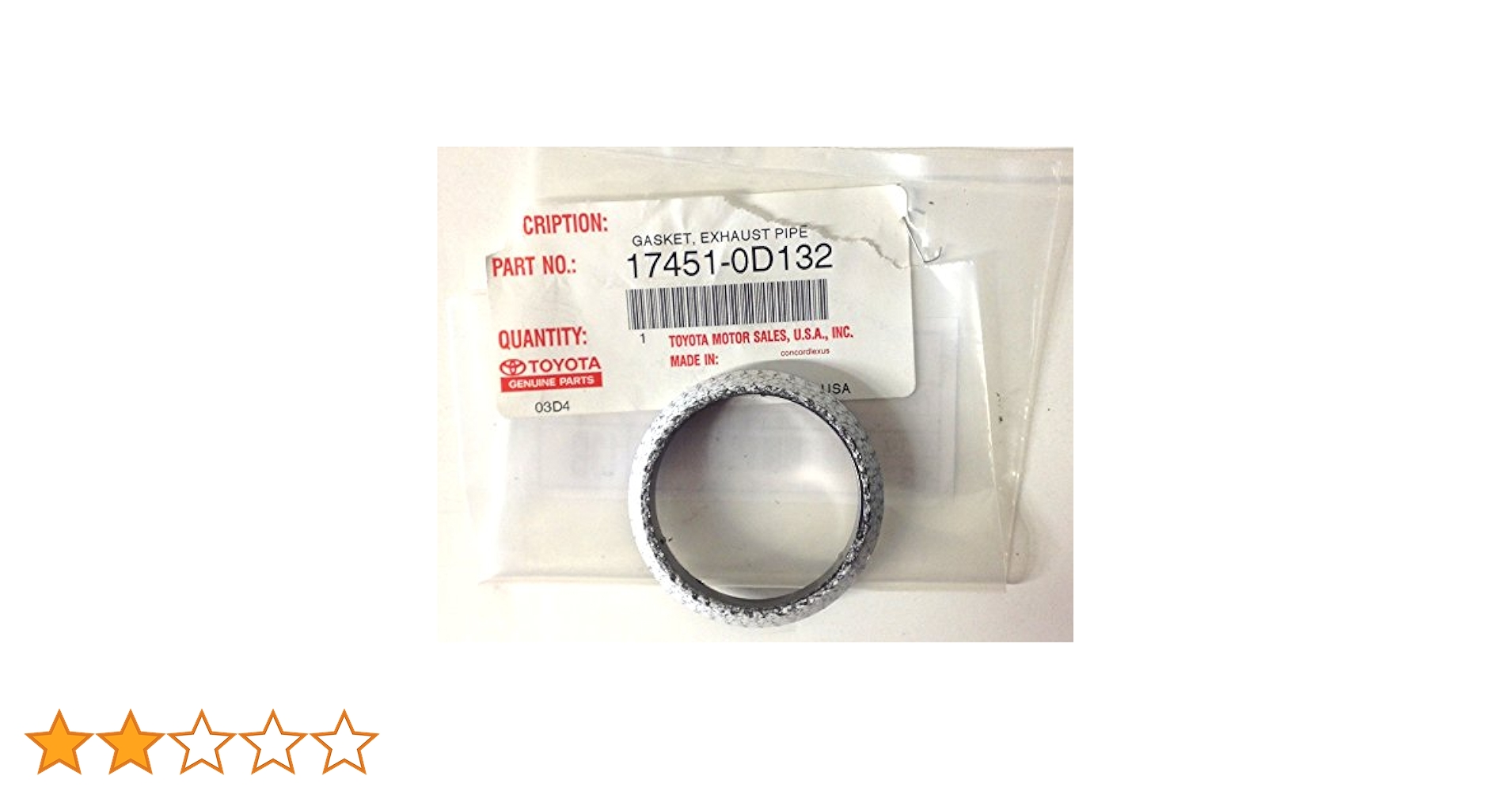 かとぱん NEW OEM TOYOTA COROLLA 2009-22 CATALYTIC CONVERTER GASKET