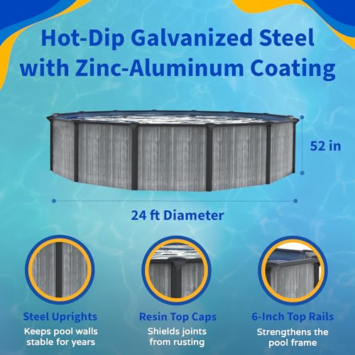 Image of Blue Wave San Pedro 24-ft Round 52-in Deep Above Ground Swimming Pool - Steel Top Rails, Sand Filter, Skimmer, Liner, A-Frame Ladder & Maintenance Kit - Complete Outdoor Pool Accessories