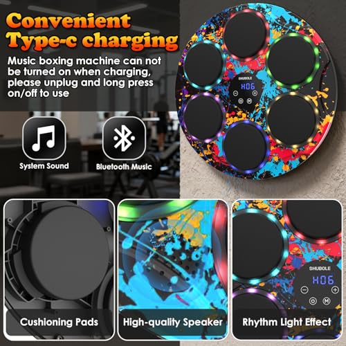 Image of Music Boxing Machine for Kids & Adults - Wall Punching Pad with Lighting, 9-Speed Bluetooth Boxing Game with Gloves, Wall Mounted Exercise Equipment, 2026 Upgrade Boxing Equipment for Kids Age 6+