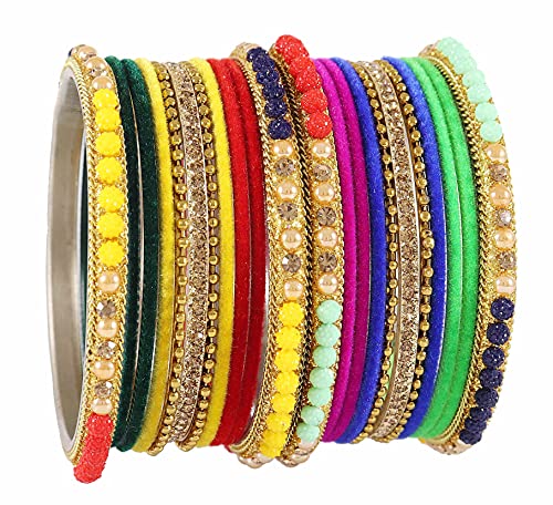 Image of NMII Metal with Zircon Gemstone, Pearls and Beads Studded Glossy Finished Bangle Set For Women and Girls
