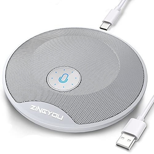 USB Conference Microphone, ZINGYOU 360Â° Omnidirectional Computer Laptop PC Condenser Mic for Recording Online Meeting Class Chatting Zoom Skype with Mute Button, Plug & Play ZY-CM1 (Misty Gray)