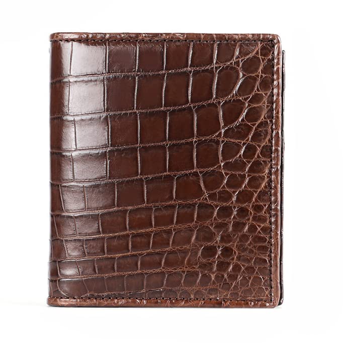 Cartera de piel de cocodrilo real de lujo, piel de cocodrilo, billetera plegable para hombre, Vientre de cocodrilo marrón, 4 x 4.5 x 1 in, Cartera de piel de cocodrilo natural