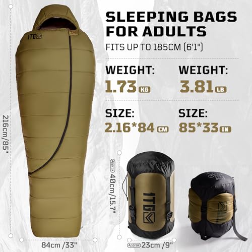 4 Season Cold Weather Sleeping Bag for Adults - Fits up to 185cm (6'1") Mummy Sleeping Bag, Ultralight 1.7kg, Windproof, Comfort Range -4°C to 2°C for Camping & Hiking - Image 6