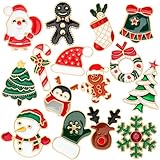 SANNIX 15Pcs Christmas Pins, Christmas Lapel Pins Xmas Brooch Pin Santa Snowman Snowflake Holiday Badge for Clothes Bags Hats Accessories