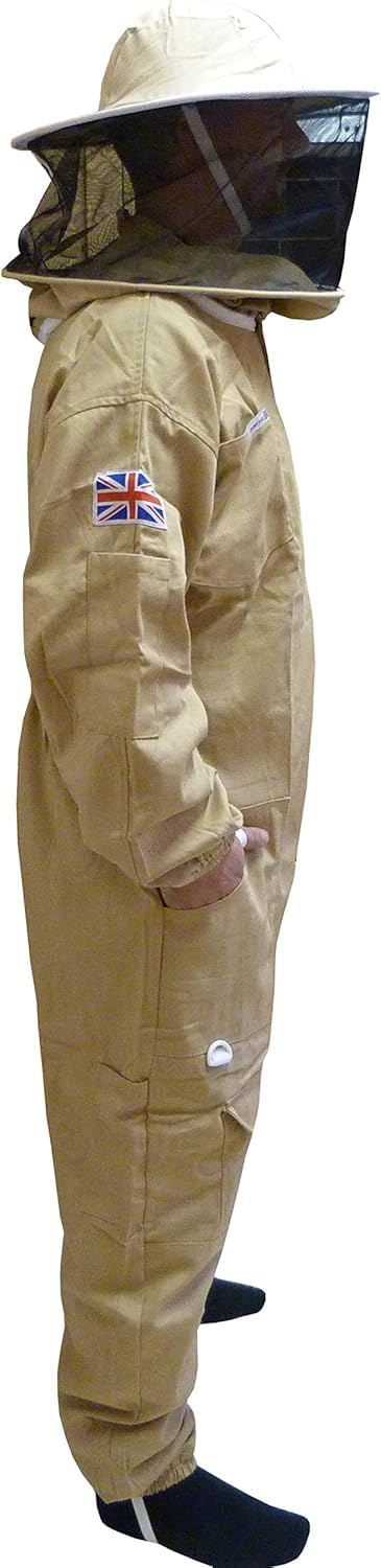 AGS Traje de apicultura de algodón con sombrero redondo – Ropa protectora verde oliva para apicultores, traje profesional tradicional de apicultura (mediano)