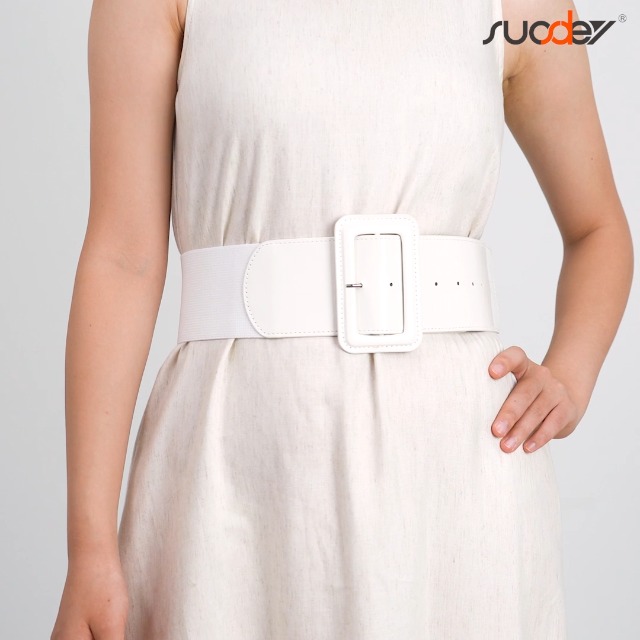 KYEYGWO Damen Elastischer Gürtel Mit Lackleder Schnalle, Nylon Breiter Taillengürtel Einstellbare Stretch-Gürtel Für Kleid Und Tunikablusen, Königsblau/Quadratische Schnalle