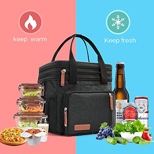 Mov Compra Lunch Bags For Men Women, Black Adult Lunch Box For Work, Expandable Leakproof Double Deck Lunch Box Cooler Tote Bag With Removable Shoulder Strap #TOP6