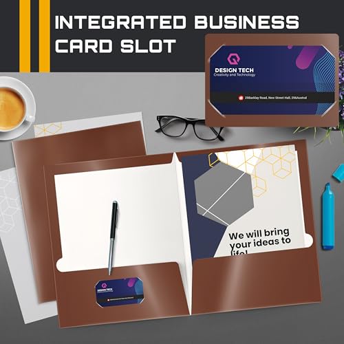 Image of Better Office Products 2 Pocket Glossy Laminated Brown Paper Folders, Box of 25, Letter Size, Brown Paper Portfolios