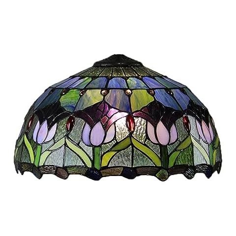 Fiunkes 16-Inch Tulip Lampshade Replacement, Tiffany Style Floral Stained Glass Lamp Shade Only for Table Lamps Pendant Lamps Floor Lights Cover