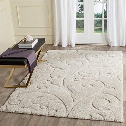 Safavieh Florida Shag Collection 6'7" Square Cream / Cream Sg455 Scrolling Vine Graceful Swirl Textured Non-Shedding Living Room Bedroom Dining Room Entryway Plush 1.2-Inch Thick Area Rug #TOP3