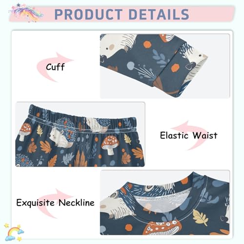 Fustylead Cute Hedgehog Fall Leaves Mushroom 2-Piece Cotton Pajama Set, Long Sleeve Top and Matching Bottom4