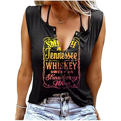 Tennessee Whiskey Shirts for Women Western Rodeo Country Music T-Shirt Sexy V-Neck Tank Top Cowgirl Outfits Women (A8,M) Cover