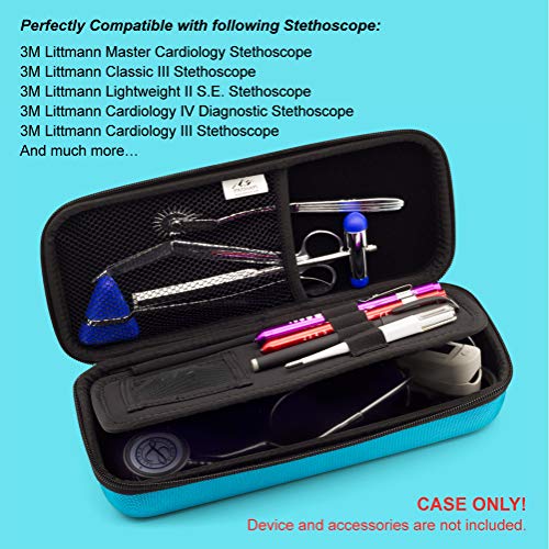 Image of PROHAPI Hard Stethoscope Case, Large Stethoscope Carrying Case with ID Slot, Compatible with 3M Littmann /ADC /Omron /MDF Stethoscope Includes Mesh Pocket for Nurse Accessories (Turquoise)