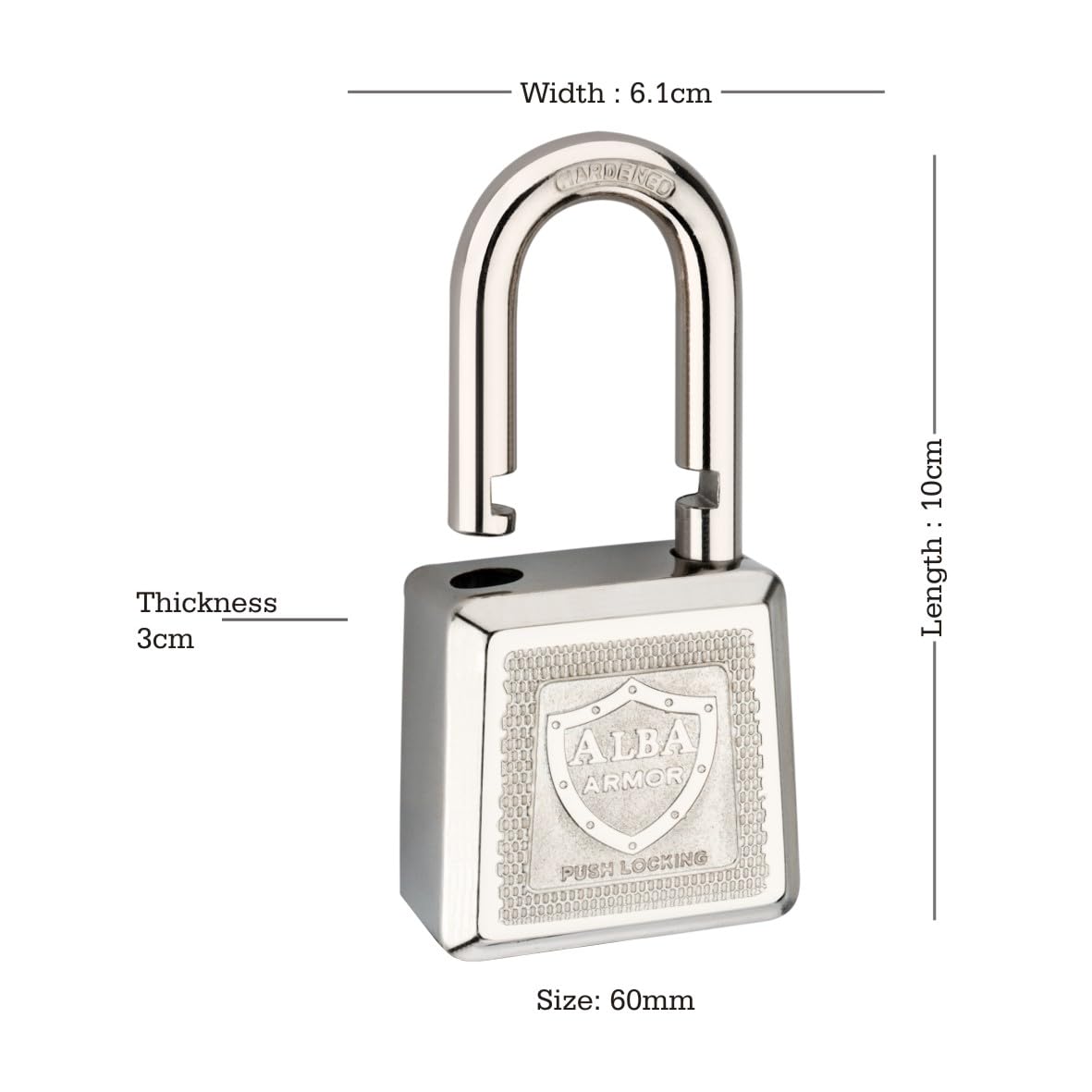 ALBA Armor Hi-Tech Computerised Padlock | 60mm Heavy-Duty Security Lock with 4 Brass Ultra Keys | Push Locking, Rust-Proof Protection
