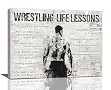 Wrestling Sports Wall Art Wrestling Life Lessons Wall Decor Wrestling Sign Retro Poster Boy Men Motivational Decorations Canvas Print Painting Artwork for Bedroom Bathroom Living Room Gym 16'x12'