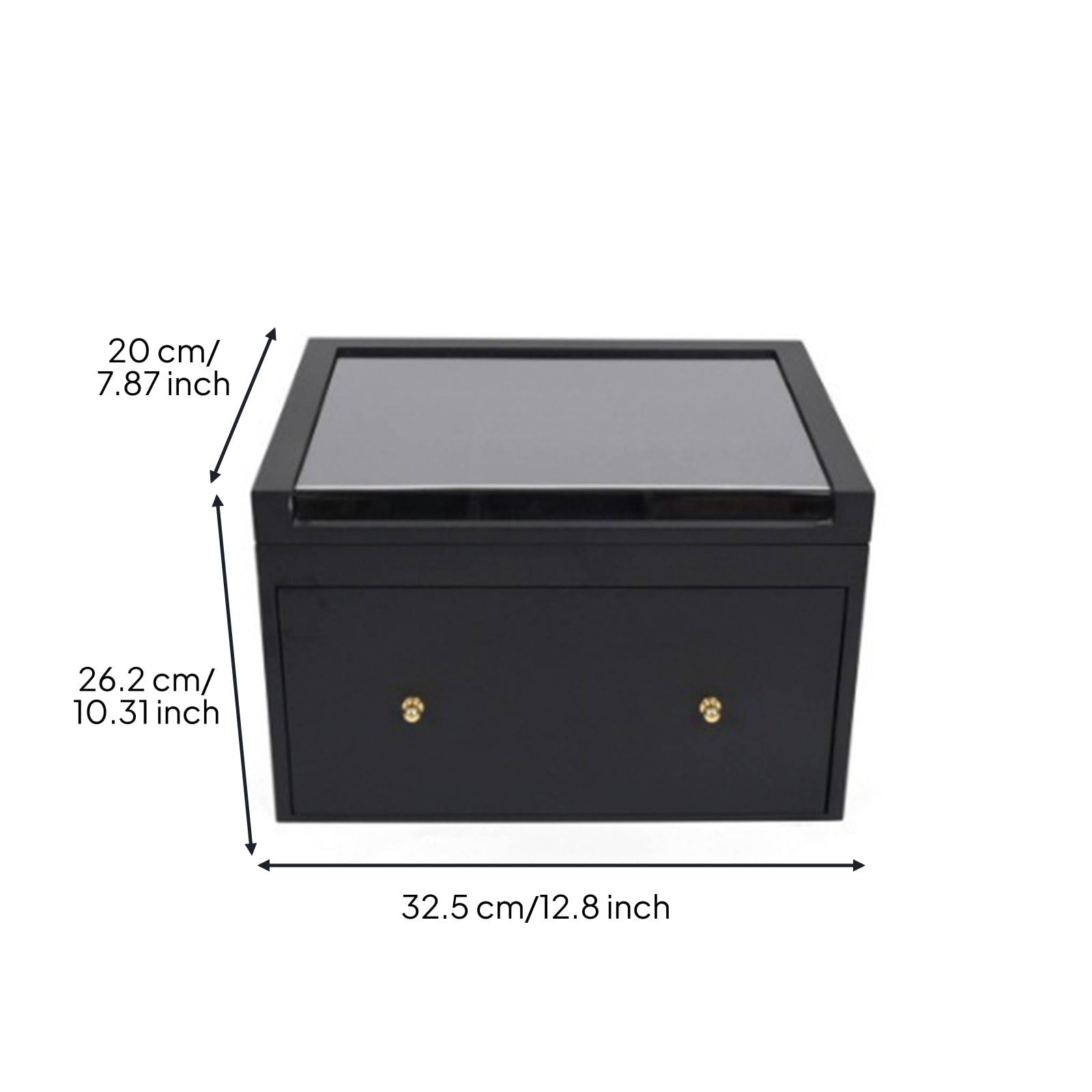 harayaa Vitrina para Cartas Caja Expositora Estuche Organizador de Madera Maciza con Tapa de Vidrio y Interior Acolchado Doble Compartimento y Cajón, Negro
