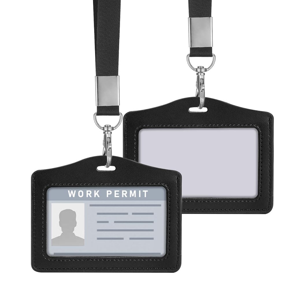 Dwustronne przezroczyste etui na identyfikatory ze smyczami, poziome, ze sztucznej skóry, z przezroczystymi okienkami, na przepustkę roboczą, karty podróżne, karty dostępu, do użytku biurowego