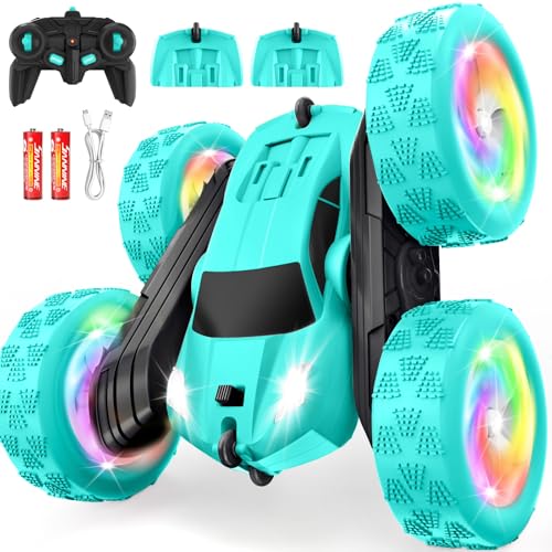 Image of Remote Control Car, Stunt RC Cars, 2.4GHz Double Sided 360 Flips RC Crawler, Outdoor Toys for Kids Ages 4-8, Upgraded USB-C Modular Battery, 5 6 7 8 9 10 +Year Old Boys Birthday Gifts MintGreen
