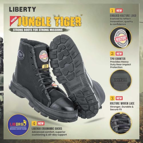 Image of Liberty Kulture Jungle Tiger Military & Tactical Canvas Boot for Men, Soft Toe, Olive Green & Black, Sizes- 6UK-11UK