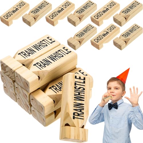 Soulchen 32 Pcs Wooden Train Whistles Kids Bulk Wood Train Slide Whistle Toys for Trains Party Favors Birthday Decorations Game Noisemakers Goodie Bag Filler Small Game Prizes Stocking Stuffers