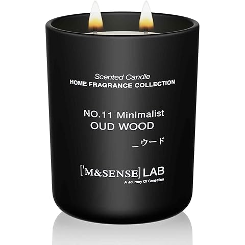 M&SENSE Natural Soy Candle| Oud Wood | 16.6 oz, 95H Burn | Minimalist Scented Candle for Relaxation, Gifting, Home Décor | for Bedroom, Office, Party Large