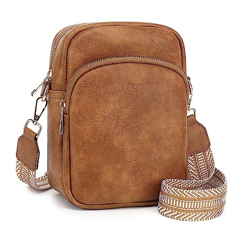 FAIME Small Crossbody Bags for Women Trendy, Cute Cell Phone Purse Bag with Card Slots, Women Shoulder Handbag Wallet for Travel, Vacation (Brown)
