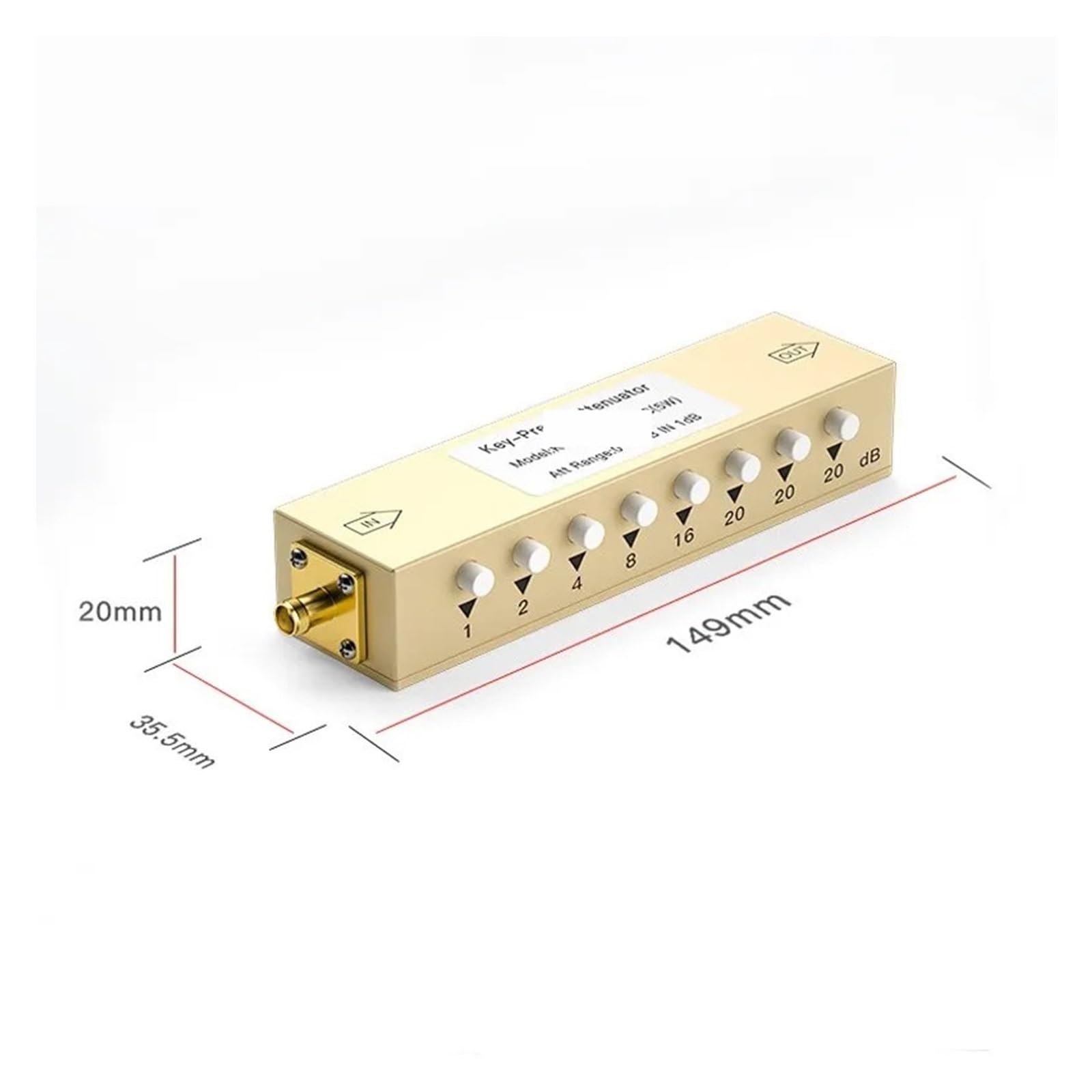 Attenuatore regolabile 2GHz SMA N 2W 5W 10W Attenuatore variabile con pressione dei tasti 30dB 60dB 90dB 1dB Attenuatore a gradino 50Ohm(5W N 60dB 2GHz)