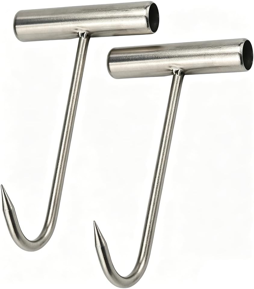 Tinsow 2pcs Stainless Steel T Hooks T Handle Meat Boning Hook for Kitchen Butcher Shop Restaurant BBQ Tool