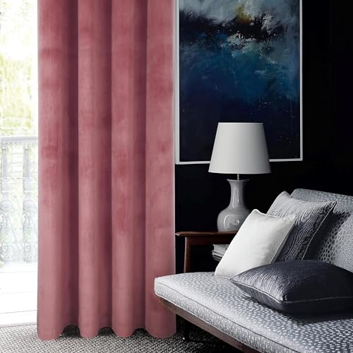 always4u Super Soft Velvet Curtains Pink Blackout Curtains 46x90 Inches Eyelet Thermal Insulated Fully Lined Window Treatment for Living Room 1 Pair