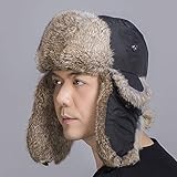 Material: Fell DSDSASDDA Fliegermützen Für Herren, Schwarz Und Tan Fell Outdoor Wärme Pelzmütze Winter Skifahren Hat Unisex Pelz Trapper Hat Natürliche Fell Bomber Hat Man Frauen