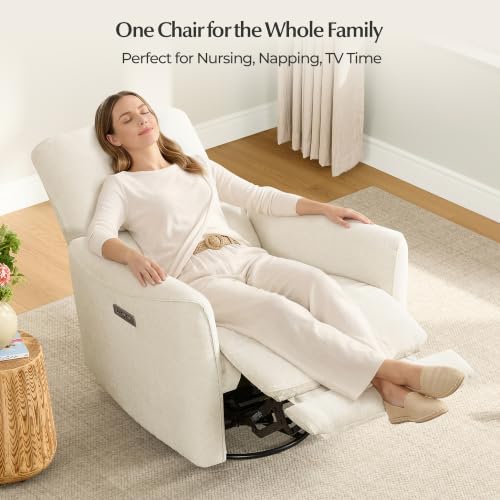 Image of CHITA Power Swivel Glider Recliner Chair, Tall-Wide, Linen | FSC Certified Upholstery Rocking Chair, Lumbar Support, Reclining Chair for Living Room / Nursery