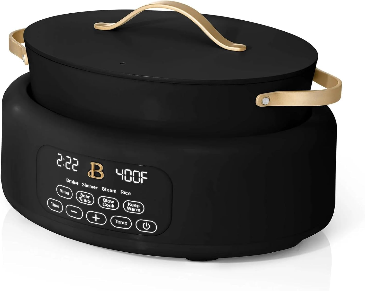 Beautiful 6qt Slow Cooker and Electric Multi-Cooker 10-in-1 with 7 Presets Oven-Safe Cast Aluminum Vessel for Searing Saut