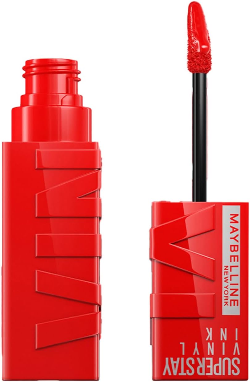 Maybelline Liquid Lipstick, High Shine Gloss, Lasts For 16Hrs, High-Glossy Finish Enriched With Vitamin E & Aloe, SuperStay Vinyl Ink, Red Hot