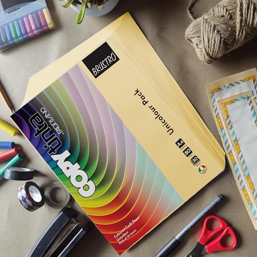 Image of BRUSTRO Copytinta Coloured Craft Paper A4 Size 80 GSM Light Yellow Shade (Banana), 60 Sheets Pack | Double Side Colored, Ideal for Origami, Scrapbooking, Making Card, DIY Art & Craft.