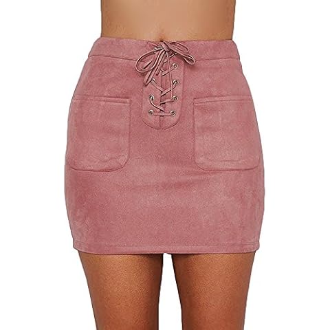 ALIKEEY Slim Fit Band Cintura Alta Falda Fashion Ladies Casual Falda Cintura Alta Venda De Ante Rosa Chica Linda Falda Corta Trajes Fiesta Largos Body Cover