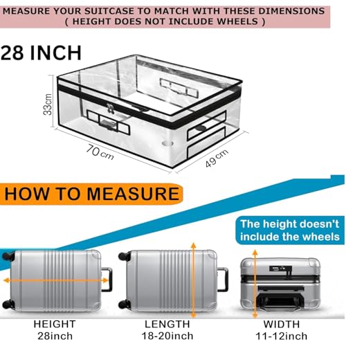 Image of Suitcase Cover for Hard Luggage | 28 Inch Transparent PVC Fabric Trolley Bag Cover with Zipper | Waterproof Dustproof Travel Bag Protector 70x49x33 cm