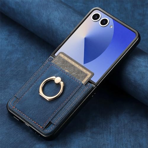Protection Galaxy Z Flip 7 antichoc étui portefeuille cuir bleu vintage