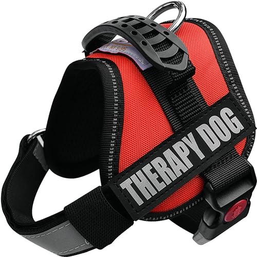 Albcorp Reflective Therapy Dog Vest Harness with 2 Removable Patches, Adjustable Woven Nylon, for Therapy Visits and Volunteer Programs, Red, Small Albcorp Reflective Therapy Dog Vest Harness with 2 Removable Patches, Adjustable Woven Nylon, for Therapy Visits and Volunteer Programs, Red, Small