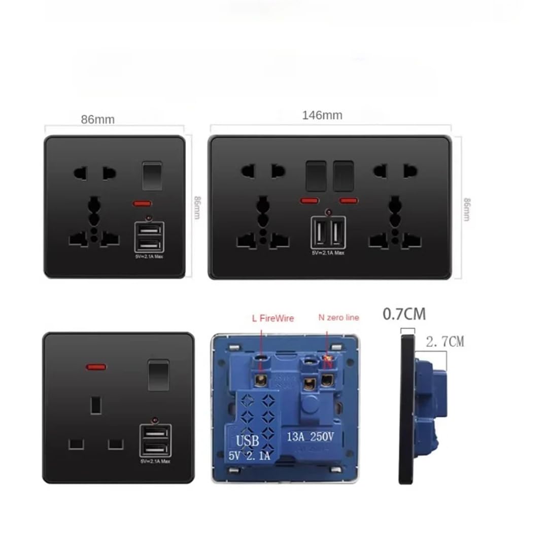 Prise Standard 13A, Port USB TYPE-C, Voyant Lumineux, Prise Murale Intégrée À Usage Général 3gang2way 250V#universal