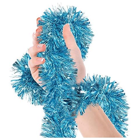 Treasures Gifted Christmas Tree Light Blue Tinsel Garland Metallic Streamers Mermaid Under The Sea Birthday Celebrate a Holiday Happy New Years Eve Party Indoor and Outdoor Disco Decorations Supplies Cover