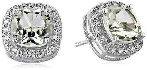 Amazon Essentials Sterling Silver with Green Amethyst Stud Earrings, (previously Amazon Collection)