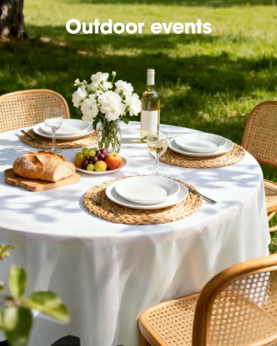 Image of Pureegg Plastic Table Cloth Disposable 10 Pack, 84'' Round Table Cloths, Party, Picnic, Wedding, Decorative Tablecloths, Round, White Plastic Cover, Leakproof & Sturdy, White
