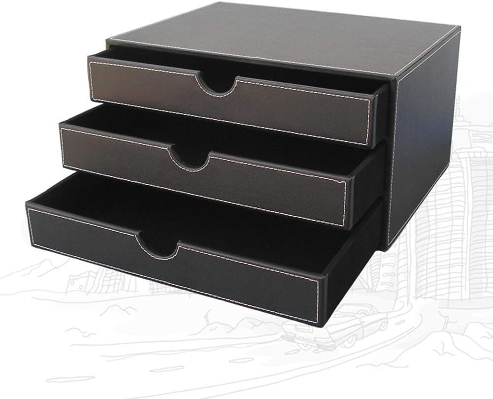 Cassettiera per Documenti e Forniture per Ufficio, Organizer da scrivania con 3 cassetti, Sistema di archiviazione in Pelle, cassetti Briefablage Organizer, Ufficio e Scuola,Nero