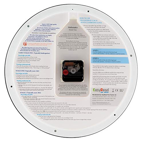 ertt EasyRead Time Teacher Kids Wall Clock - Learn The Time Children's Clocks - Teaching Clocks for Children for Classroom, Bedroom, Home-Schooling - Learning Clock for Kids with Blue Face (35cm)